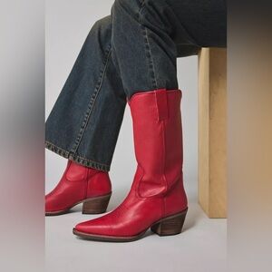 STEVE MADDEN ALBANY WESTERN BOOTS IN RED LEATHER 7